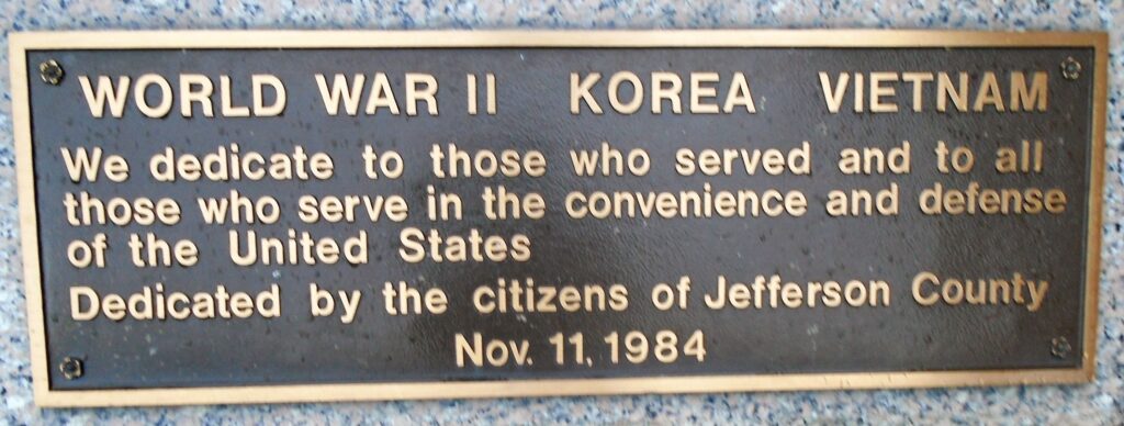 JEFFERSON COUNTY WAR VETERANS MEMORIAL CANNON PLAQUE