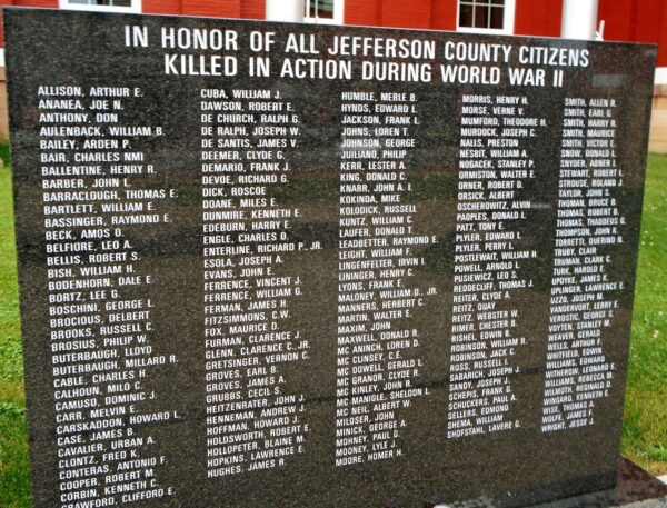 JEFFERSON COUNTY CITIZENS KILLED IN ACTION WORLD WAR II MEMORIAL