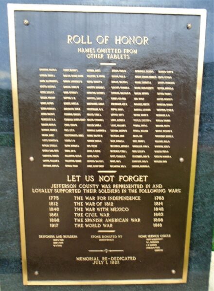 JEFFERSON COUNTY WORLD WAR HONOR ROLL MEMORIAL PLAQUE D