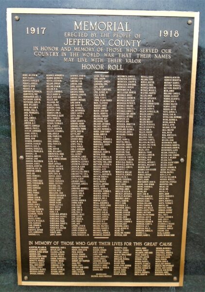 JEFFERSON COUNTY WORLD WAR HONOR ROLL MEMORIAL PLAQUE A