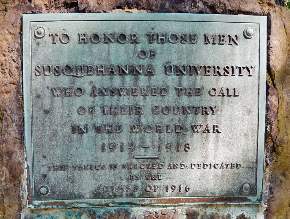 SUSQUEHANNA UNIVERSITY CLASS OF 1916 WORLD WAR MEMORIAL PLAQUE