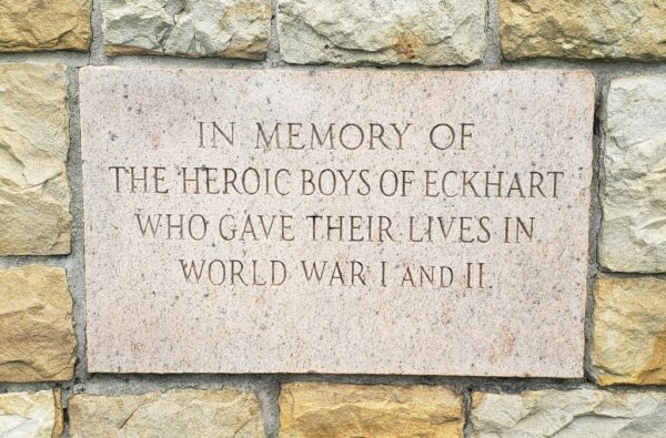 BOYS OF ECKHART WORLD WAR I AND II MEMORIAL STONE A