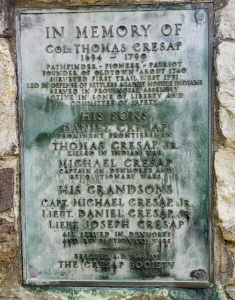 IN MEMORY OF COL. THOMAS CRESAP MEMORIAL PLAQUE OLDTOWN