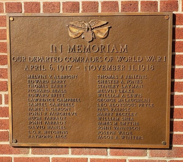 AMERICAN LEGION FARRADY POST NO. 24 DEPARTED COMRADES MEMORIAL PLAQUE
