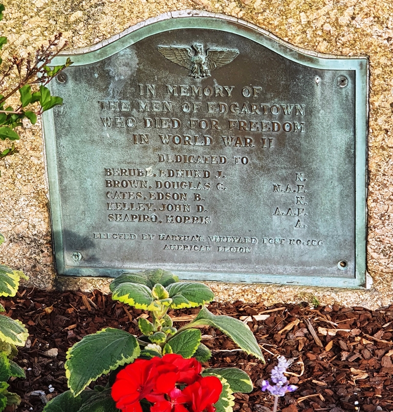 EDGARTOWN WHO DIED IN WORLD WAR II MEMORIAL PLAQUE