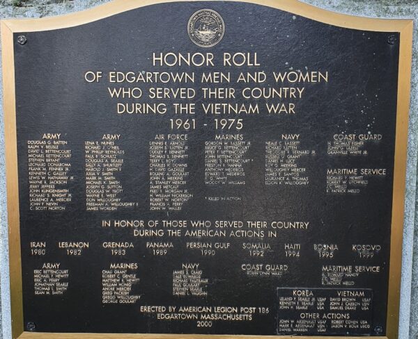 EDGARTOWN VIETNAM WAR AND OTHER ACTION MEMORIAL PLAQUE