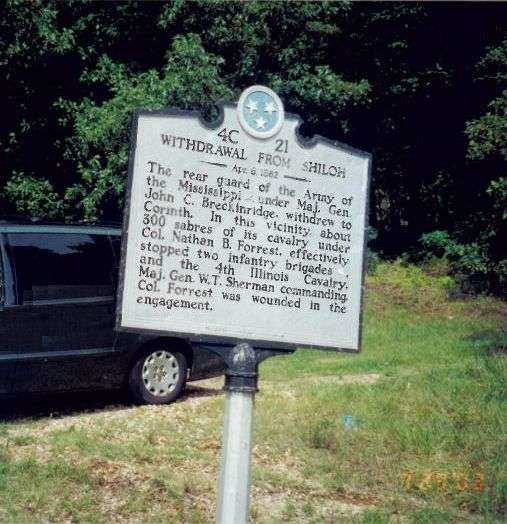 WITHDRAWAL FROM SHILOH WAR MEMORIAL MARKER