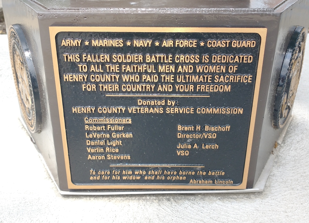 HENRY COUNTY FALLEN SOLDIERS BATTLE CROSS MEMORIAL PLAQUE