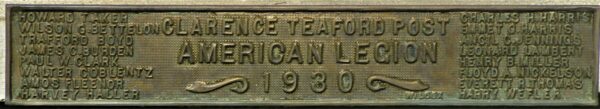 CLARENCE TEAFORD POST AMERICAN LEGION MEMORIAL PLAQUE