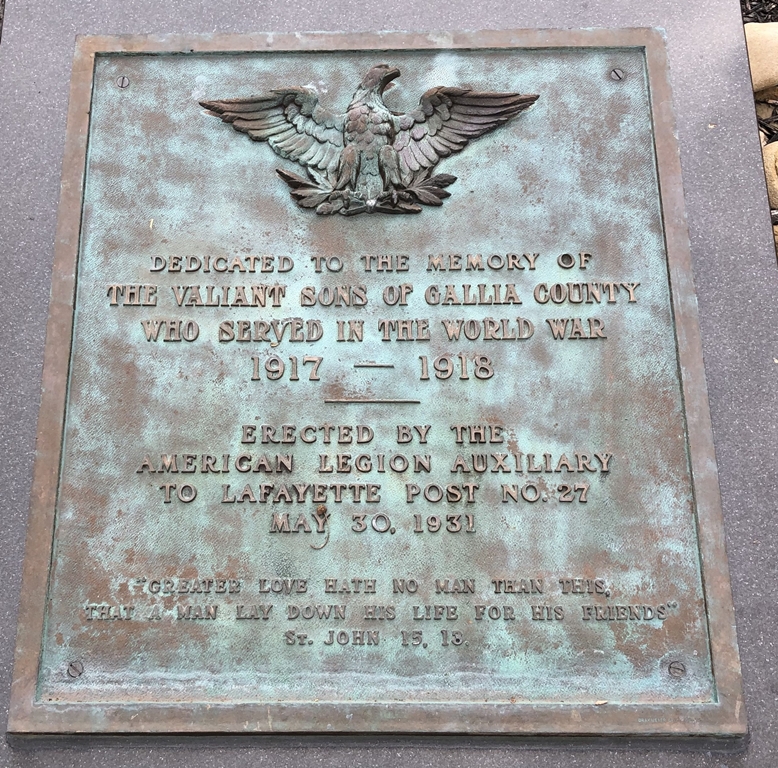 GALLIA COUNTY WORLD WAR MEMORIAL PLAQUE