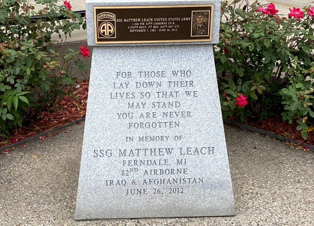 SSG MATTHEW LEACH UNITED STATES ARMY WAR MEMORIAL PLAQUE