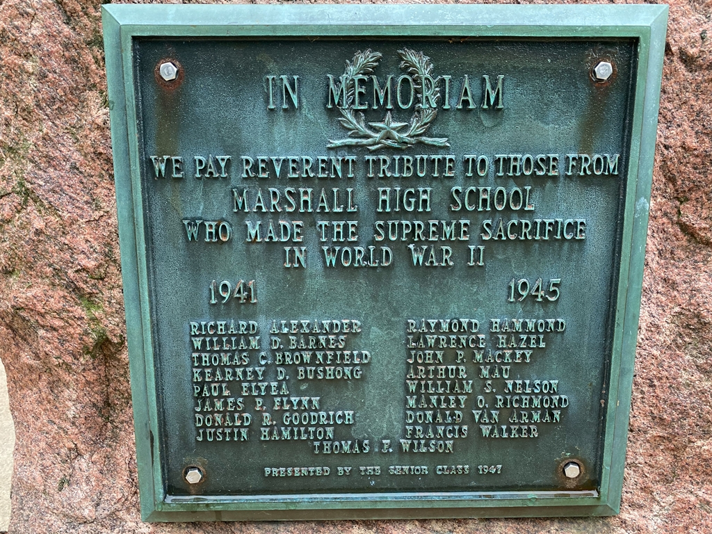 MARSHALL HIGH SCHOOL SUPREME SACRIFICE WORLD WAR II MEMORIAL PLAQUE