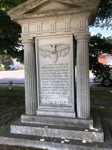 NORTHUMBERLAND COUNTY GREAT WORLD WAR MEMORIAL FRONT