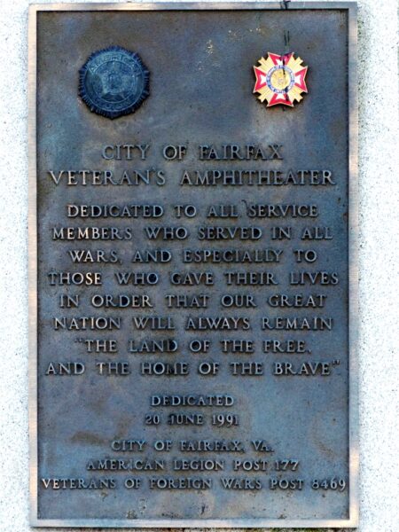 CITY OF FAIRFAX VETERANS AMPHITHEATER MEMORIAL PLAQUE