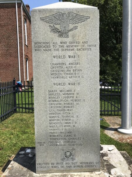 VAN BUREN COUNTY SUPREME SACRIFICE WAR MEMORIAL FRONT