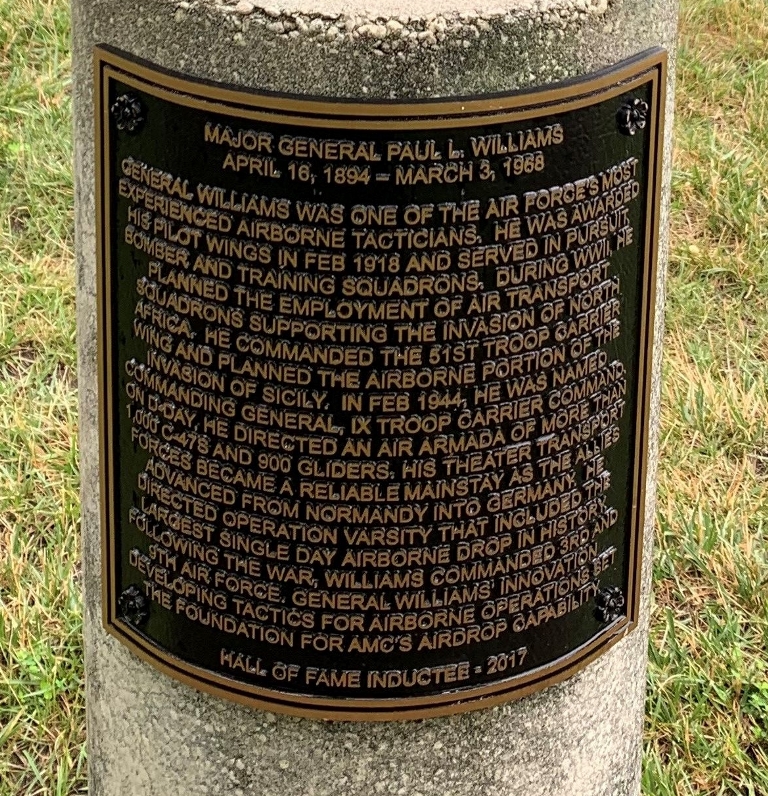 MAJOR GENERAL PAUL L. WILLIAMS MEMORIAL PLAQUE