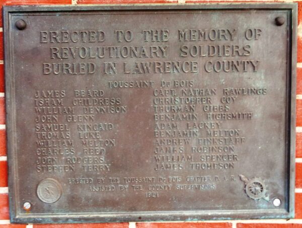 REVOLUTIONARY SOLDIERS BURIED IN LAWRENCE COUNTY MEMORIAL PLAQUE