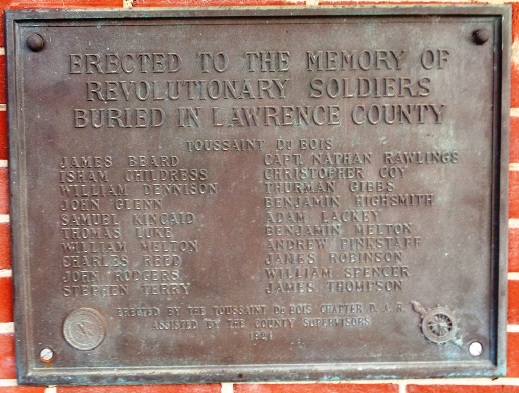 REVOLUTIONARY SOLDIERS BURIED IN LAWRENCE COUNTY MEMORIAL PLAQUE