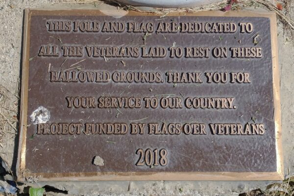 WING CEMETERY VETERANS MEMORIAL FLAGPOLE PLAQUE