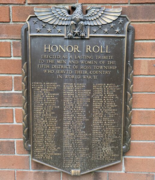 ROSS TOWNSHIP FIFTH DISTRICT WORLD WAR II MEMORIAL PLAQUE A