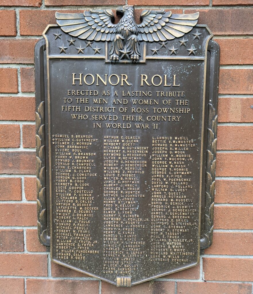 ROSS TOWNSHIP FIFTH DISTRICT WORLD WAR II MEMORIAL PLAQUE A