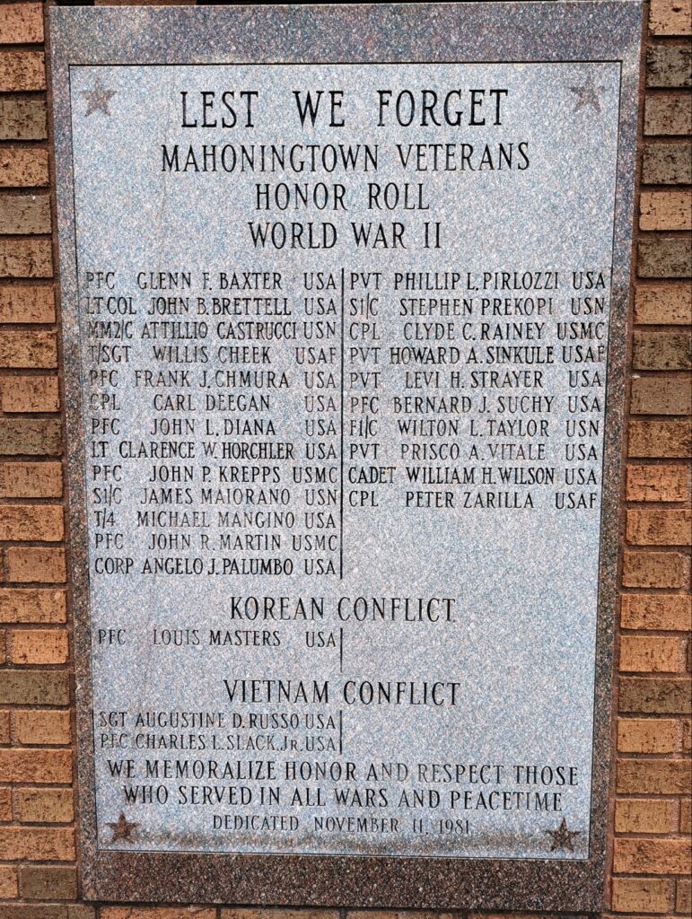 MAHONINGTOWN WAR VETERANS HONOR ROLL MEMORIAL STONE
