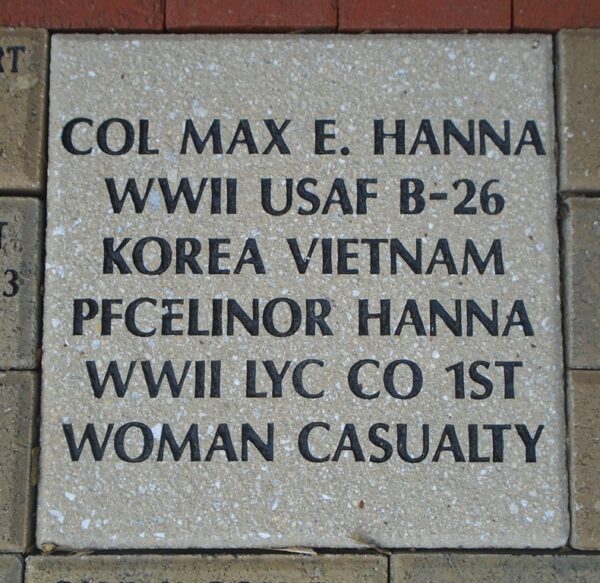 COL MAX E. HANNA AND PFC ELINOR HANNA WAR MEMORIAL PAVER