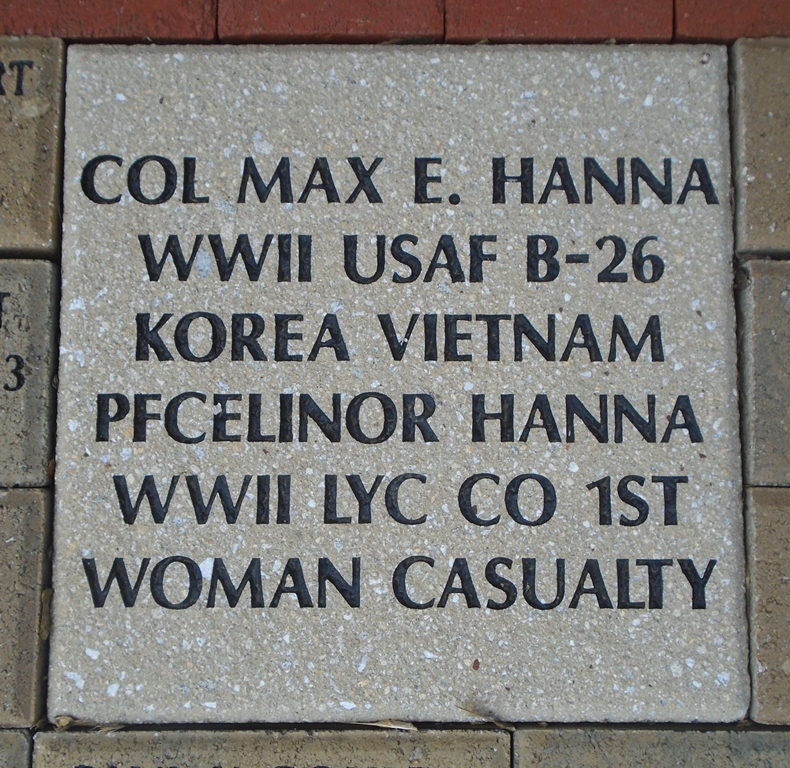 COL MAX E. HANNA AND PFC ELINOR HANNA WAR MEMORIAL PAVER