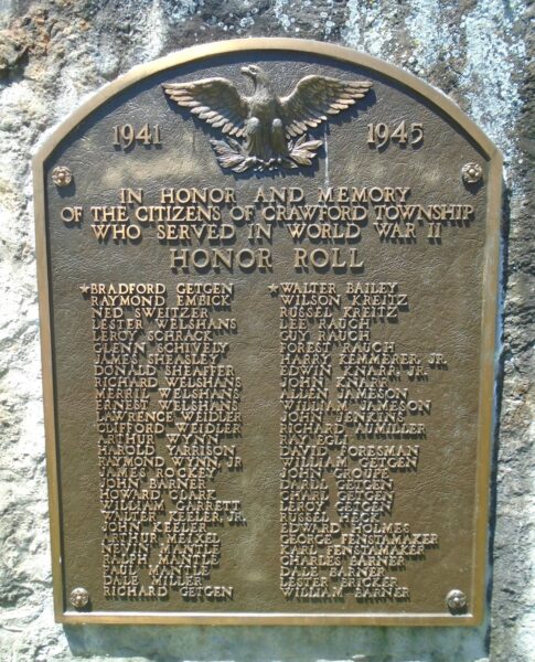 CRAWFORD TOWNSHIP WORLD WAR II MEMORIAL HONOR ROLL PLAQUE