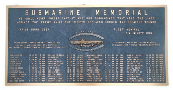 MARK 14 TORPEDO, MODEL SA, SERIAL 1091 MEMORIAL HONOR ROLL PLAQUE