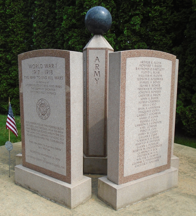 LYCOMING COUNTIANS WORLD WAR SUPREME SACRIFICE MEMORIAL