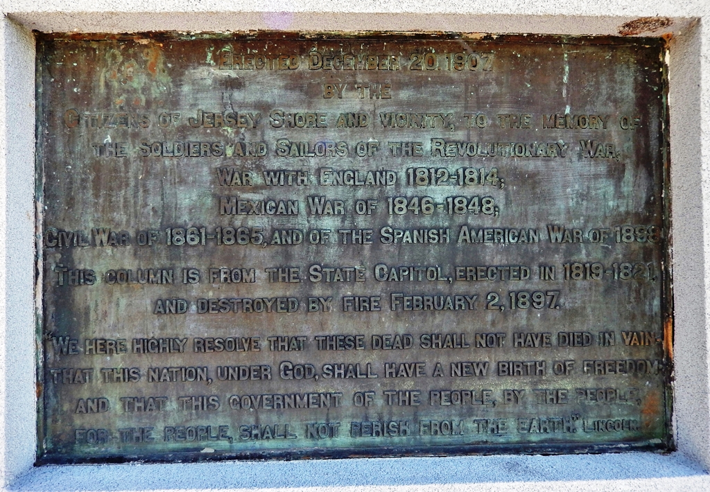 JERSEY SHORE CEMETERY WAR MEMORIAL PLAQUE