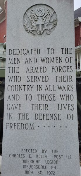 CHARLES E. KELLY POST 112 AMERICAN LEGION VETERANS MEMORIAL DEDICATION STONE