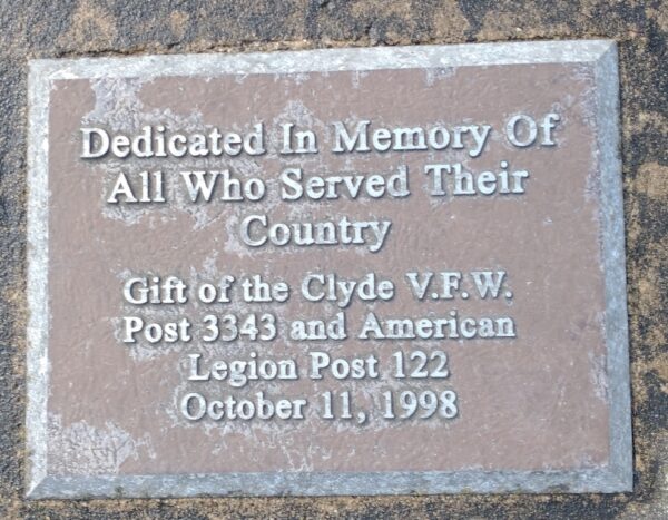 CLYDE PUBLIC LIBRARY VETERANS MEMORIAL FLAGPOLE PLAQUE