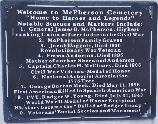 WELCOME TO MCPHERSON CEMETERY MEMORIAL PLAQUE