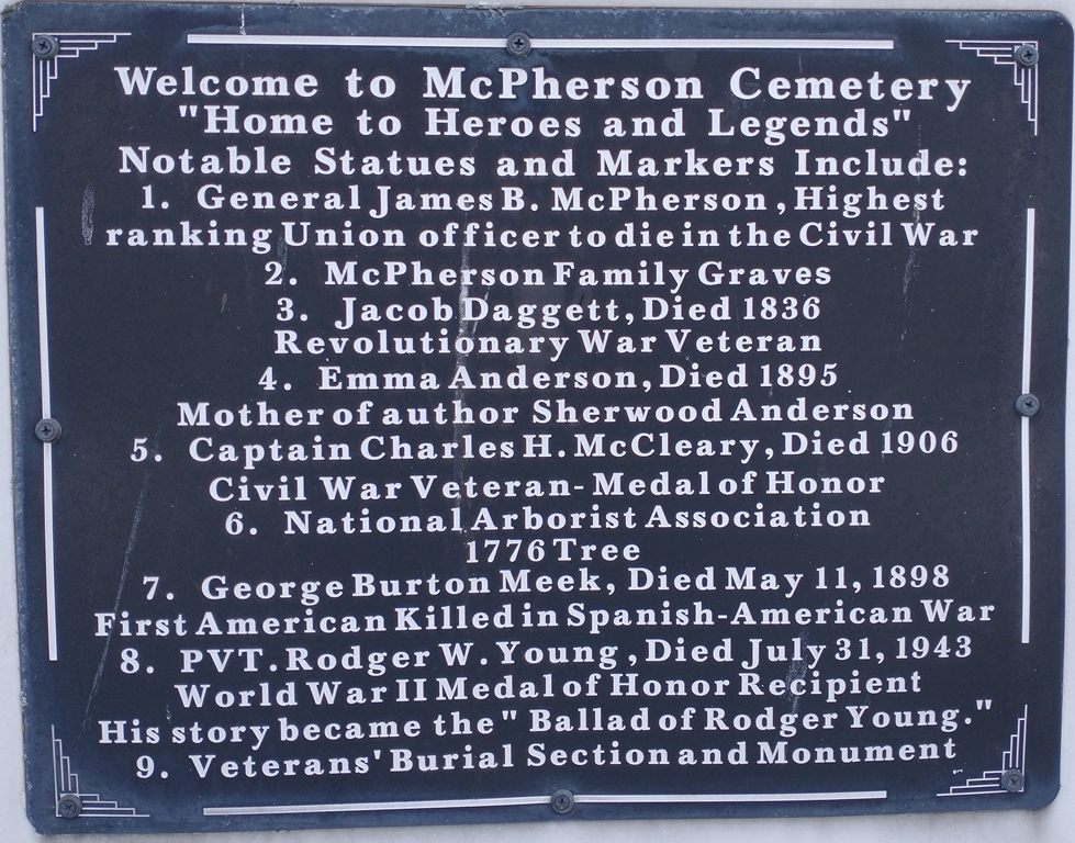 WELCOME TO MCPHERSON CEMETERY MEMORIAL PLAQUE
