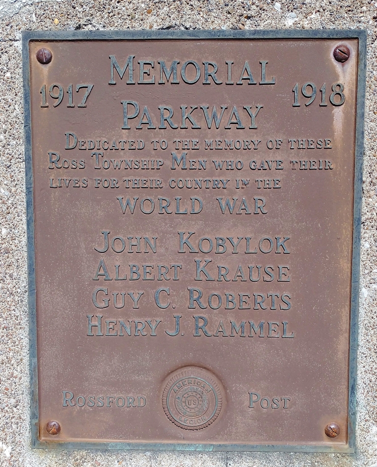 ROSSFORD MEMORIAL PARKWAY PLAQUE