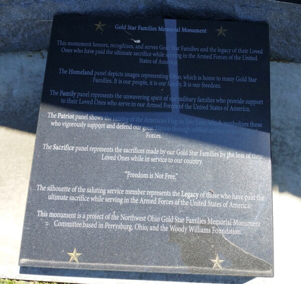 PERRYSBURG GOLD STAR FAMILIES MEMORIAL MONUMENT PLAQUE