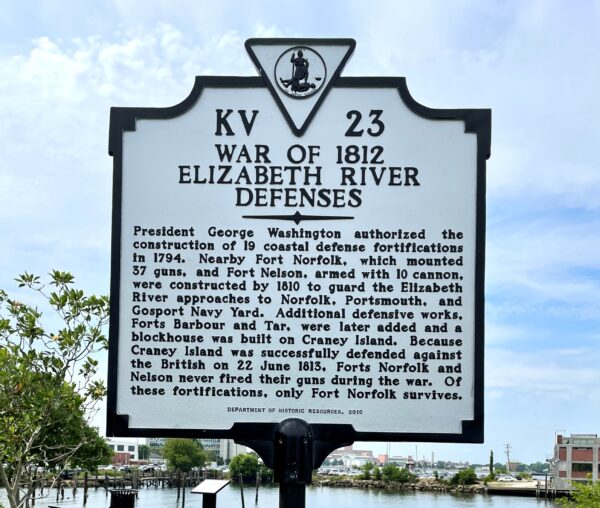 WAR OF 1812 ELIZABETH RIVER DEFENSES MEMORIAL MARKER