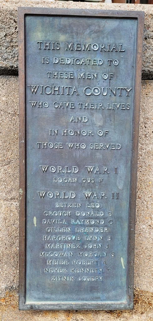WICHITA COUNTY WAR VETERANS MEMORIAL PLAQUE