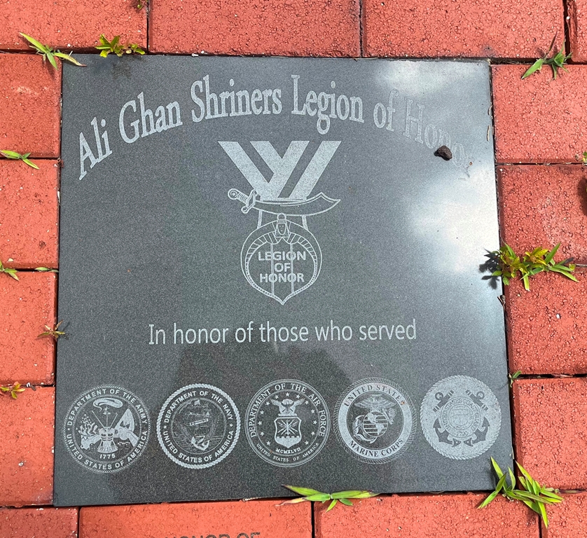 ALI GHAN SHRINERS LEGION OF HONOR MEMORIAL TABLET