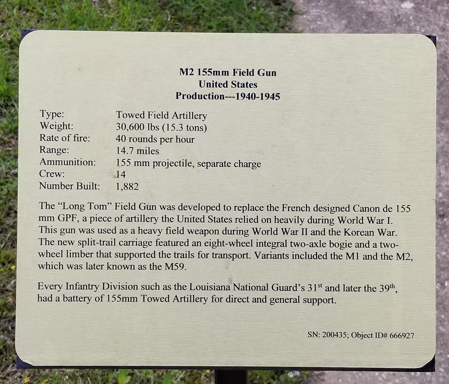 M2 155MM FIELD GUN WAR MEMORIAL PLAQUE