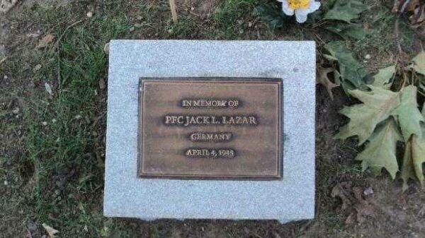 PFC. JACK L. LAZAR MEMORIAL TREE PLAQU