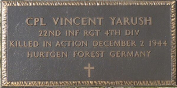 CPL VINCENT YARUSH WAR MEMORIAL CEMETERY STONE