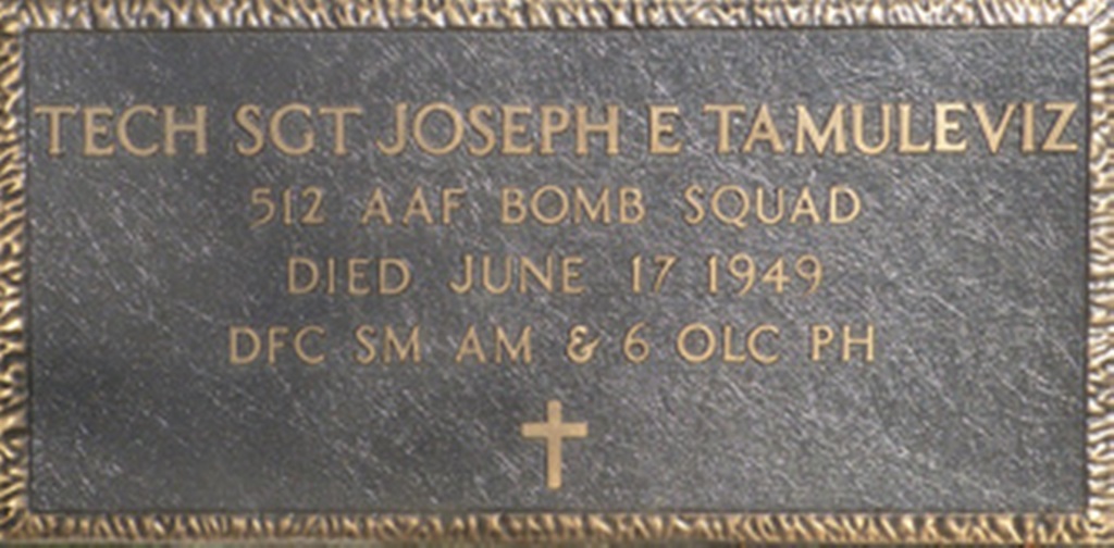 TECH SGT JOSEPH E TAMULEVIZ WAR MEMORIAL CEMETERY STONE