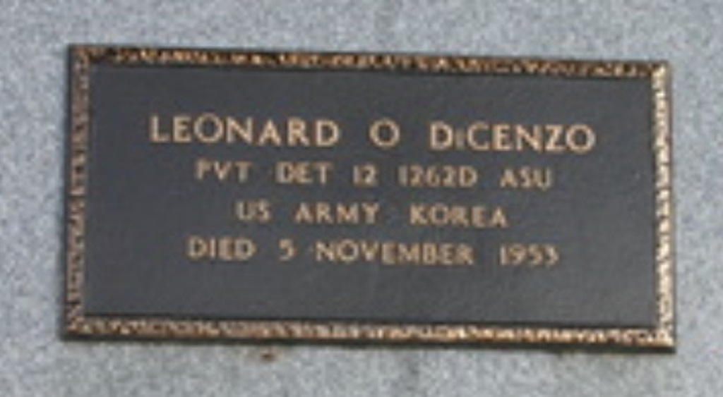 LEONARD D DECENZO WAR MEMORIAL CEMETERY STONE