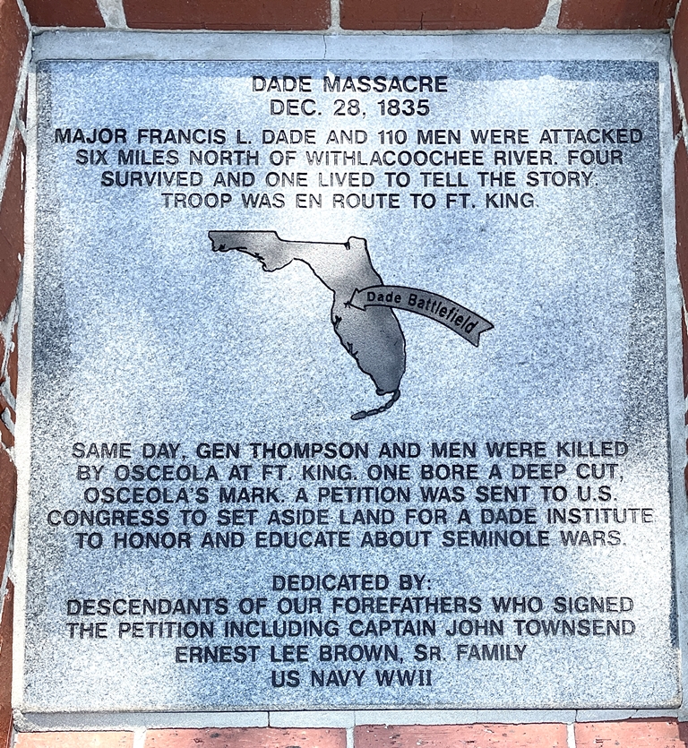 DADE MASSACRE WAR MEMORIAL TABLET