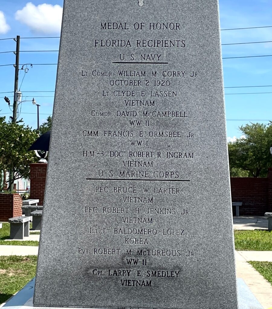 MEDAL OF HONOR FLORIDA RECIPIENTS WAR MEMORIAL SIDE C