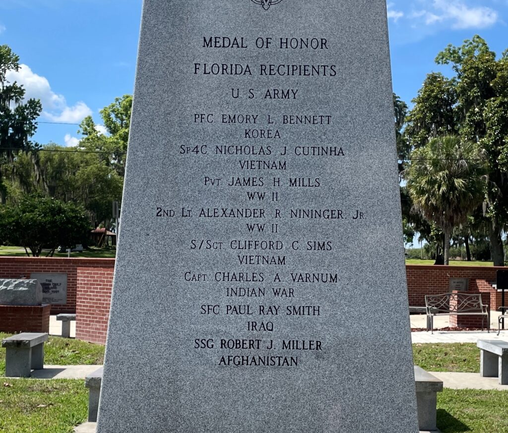 MEDAL OF HONOR FLORIDA RECIPIENTS WAR MEMORIAL SIDE B