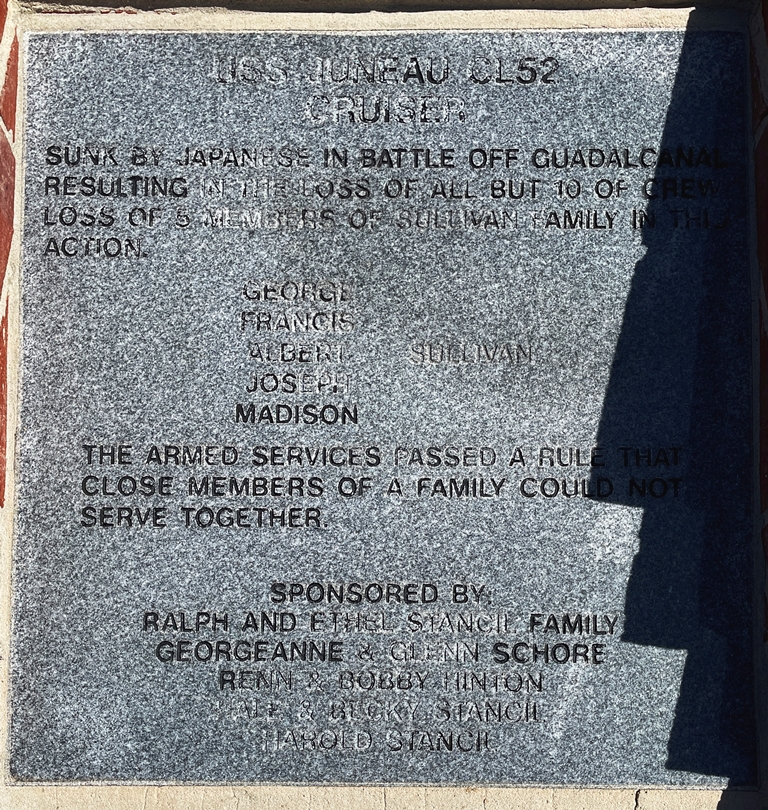 USS JUNEAU CL52 CRUISER WAR MEMORIAL TABLET